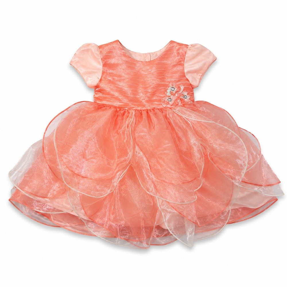 Special Occasion Dress Baby Girls 24M Peach Pink Organza Petal Skirt Floral